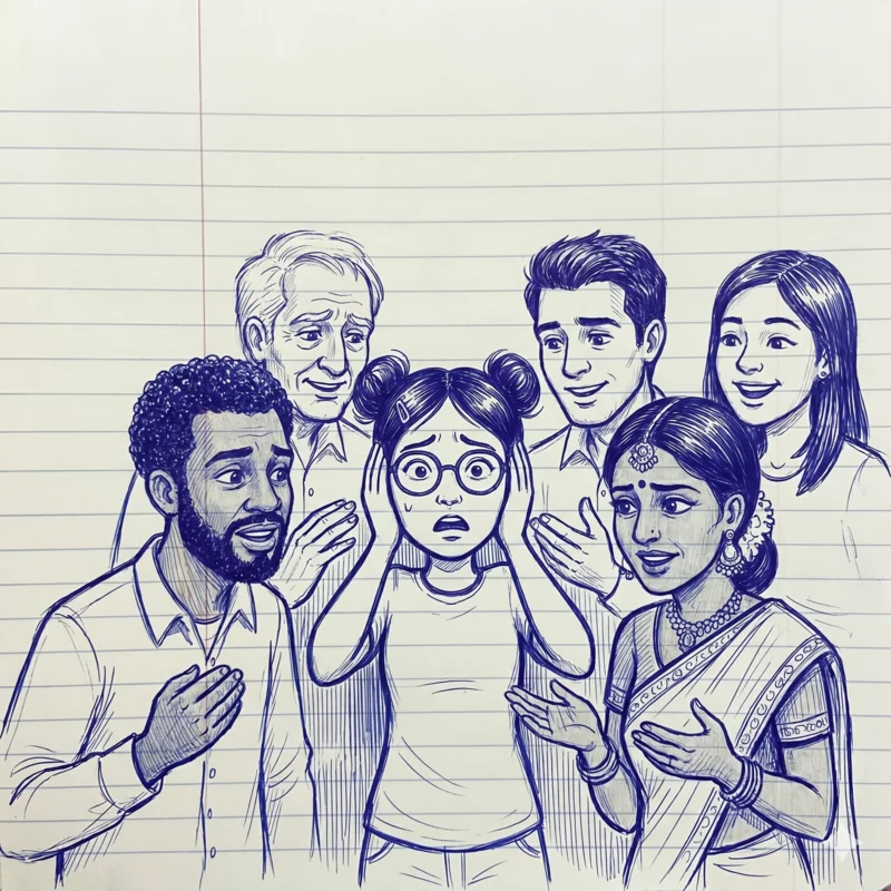 A confused listener surrounded by question marks